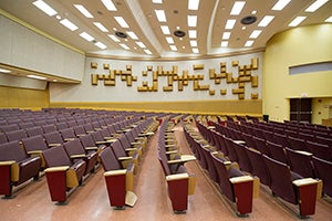 View of acoustic tiles in David Lawrence Auditorium before renovation