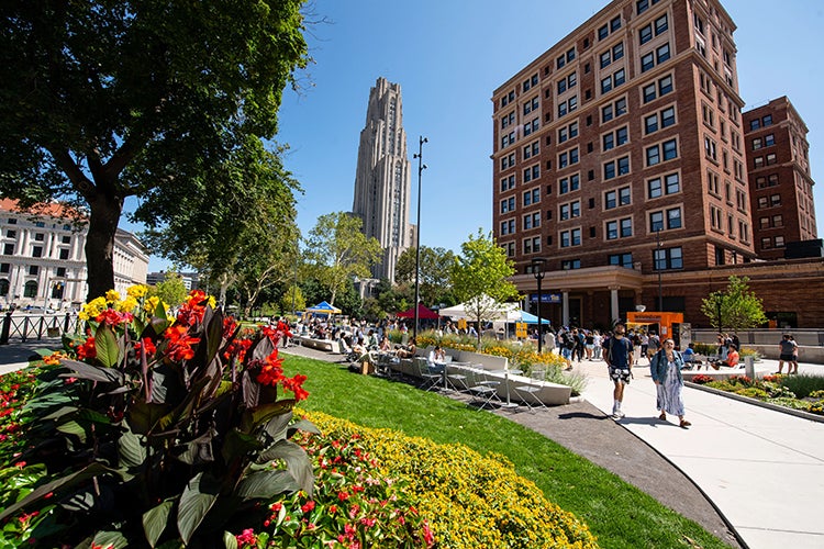 William Pitt Union Plaza with Cathedral of Learning in Background