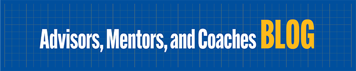 Blue background with a gold grid underlay behind the words Advisors, Mentors, and Coaches Blog.