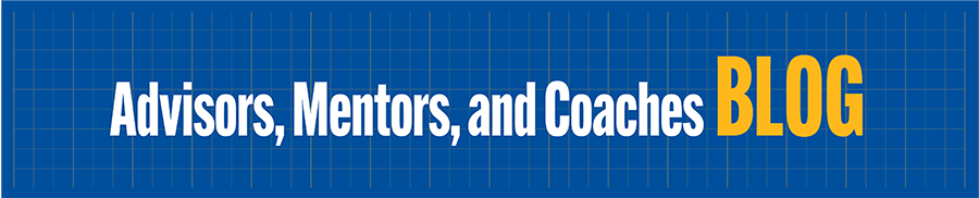Blue background with a gold grid underlay behind the words Advisors, Mentors, and Coaches Blog.