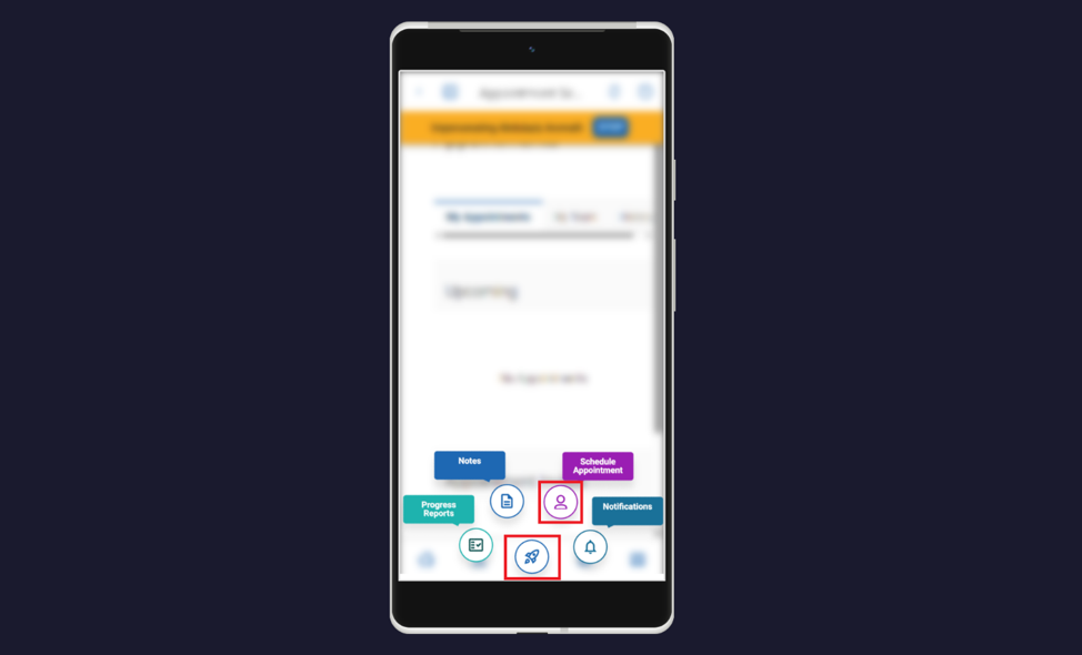 Screenshot of the Navigate360 Student App. The Quick Actions button is selected, with the purple Schedule Appointment button highlighted.