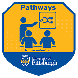 Blue and gold badge for Pathways Microcredential.