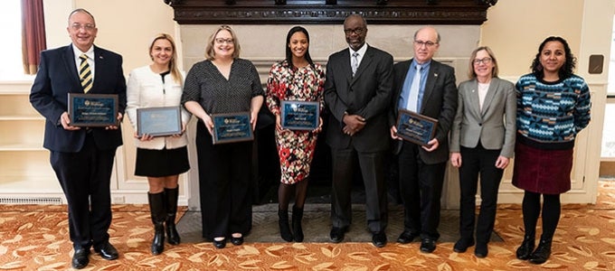 Provost Diversity in the Curriculum Award recipients posing with Provost Cudd and Vice Provost Wallace