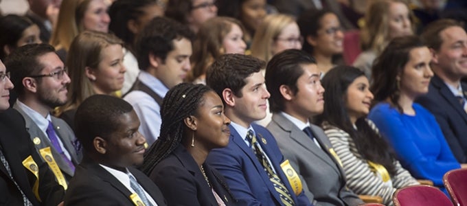 Students participating in Honors Convocation ceremony