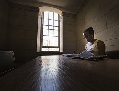 student studying alone