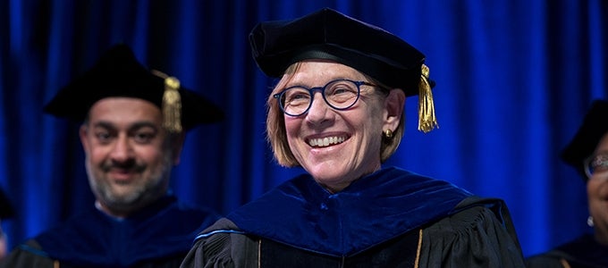 Provost Cudd speaking at commencement ceremony