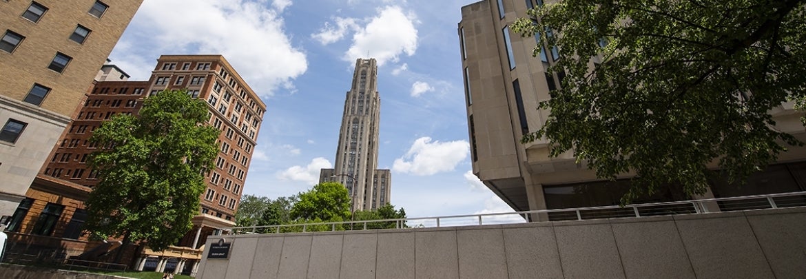 Buildings along Forbes Avenue on Pitt's Campus